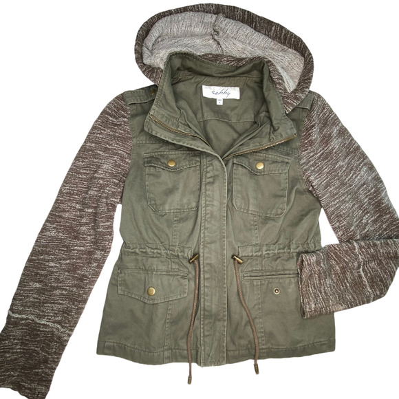 Sebby Jackets & Blazers - Sebby Olive Green Hooded Fleece Utility Jacket